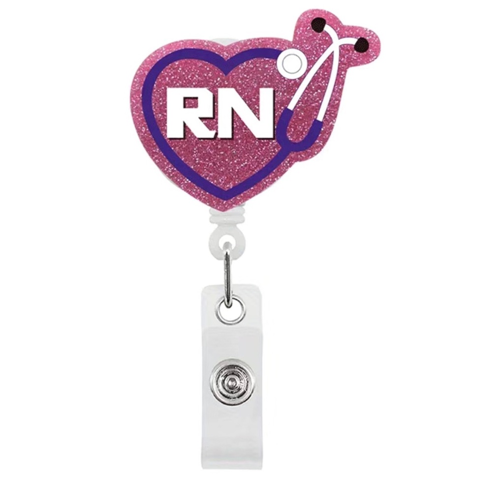 New Pink Glitter RN Retractable Badge Reel